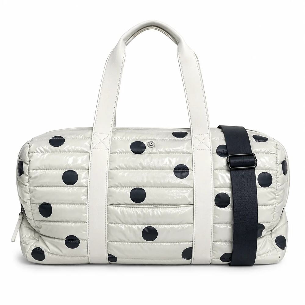 Puffer Weekender Duffle Bag – Black Polka Dot